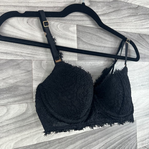Aerie Balconette Lightly Lined Bra Women 36B Black Lace Floral Adjustable Straps - Picture 9 of 15
